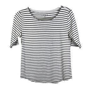 Loft Short Sleeve Round Boat Neck Tee Striped Jersey White Black Shirt Women's S